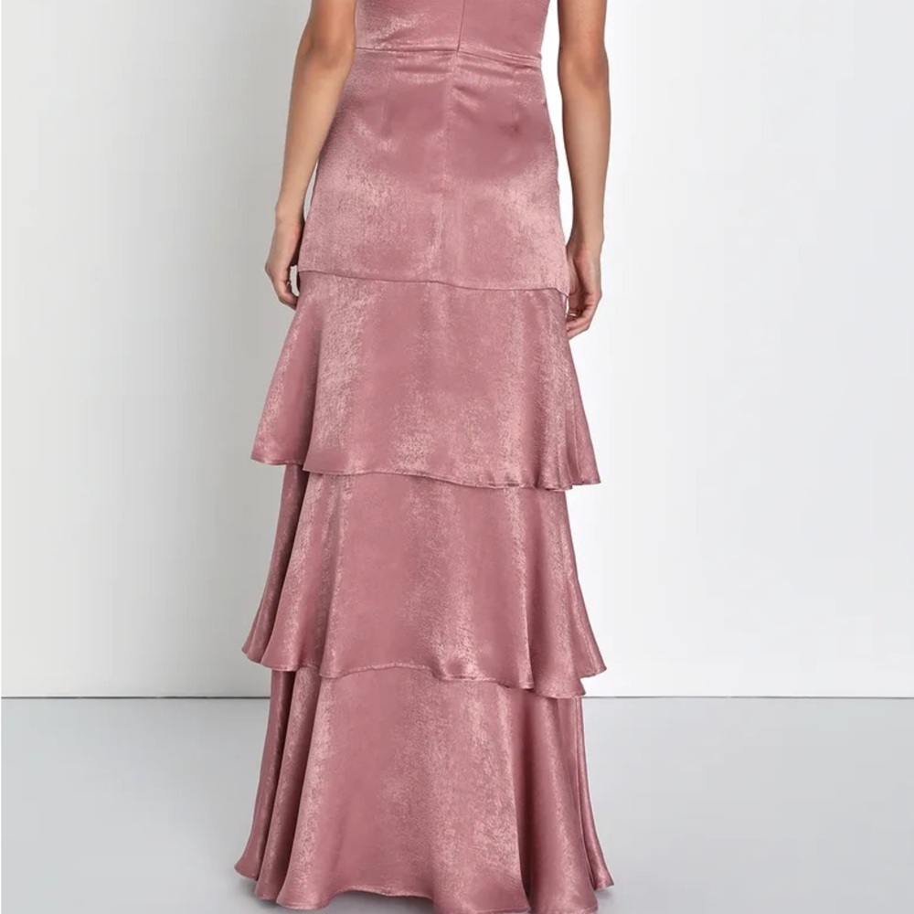 NWT Lulus Exclusive Elegance Mauve Satin Tiered Maxi Dress - Picture 3 of 7